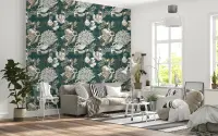 Elegant Forest Green Botanical Floral Wall Mural