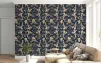 Elegant Navy Floral Botanical Pattern Wallpaper