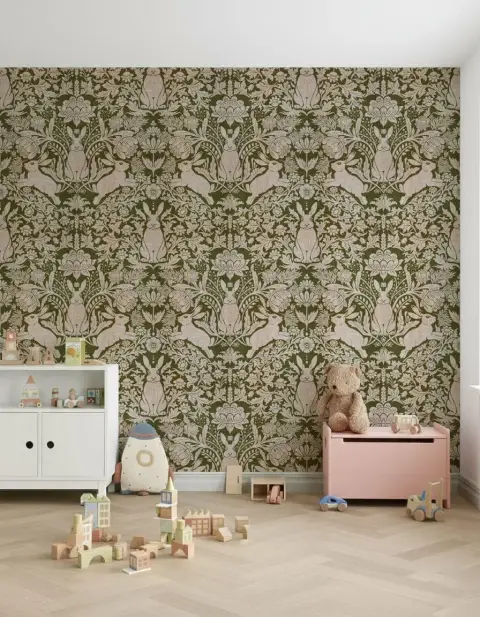 Vintage Hare & Floral Motif Wallpaper