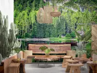 Lush Pine Forest Lake Scenic Wall Mural