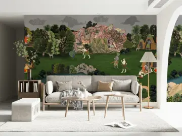 Pichwai Style Enchanted Forest Wall Mural