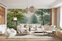 Emerald Hues Forest Panorama Wallpaper Mural