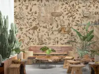Serene Woodland Animals Oak Branch Wallpaper