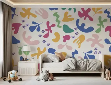 Vibrant Abstract Shapes & Paw Prints Kids Wallpaper