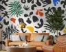 Abstract Black and White Biomorphic Forms with Colourful Accents Wallpaper Mural 1