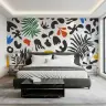 Abstract Black and White Biomorphic Forms with Colourful Accents Wallpaper Mural 4