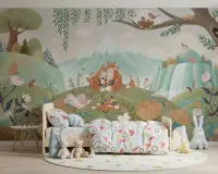 Pastel Woodland Fox Family Kids Wall Mural