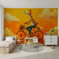 Whimsical Fox on Bicycle Textured Wall Mural