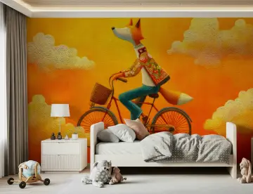Whimsical Fox on Bicycle Textured Wall Mural