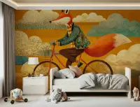 Whimsical Fox on Bicycle Adventure Wall Mural