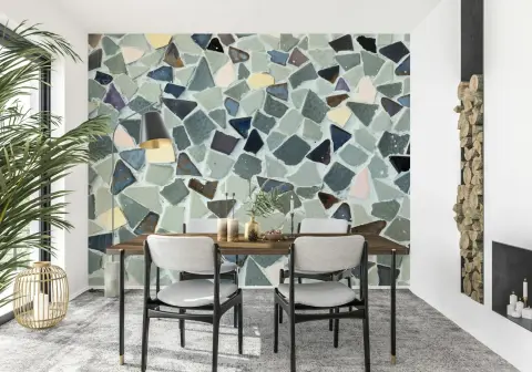 Contemporary Abstract Terrazzo Tile Effect Wallpaper