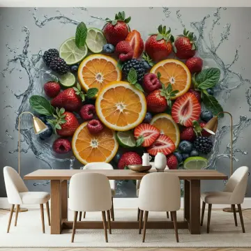 Vibrant Fruit Splash Kitchen Wall Mural
