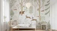 Soft Toned Woodland Creature Forest Mural