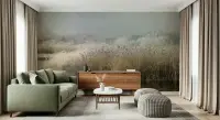 Misty Frosted Riverbank Reeds Scenic Wall Mural