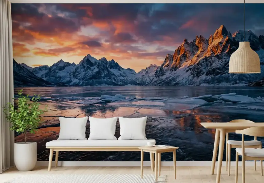 Frozen Peaks, Fiery Skies Wall Mural