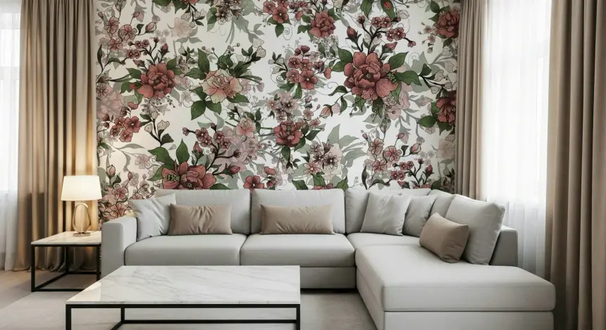 Garden of Flowers and Beetles Wall Mural