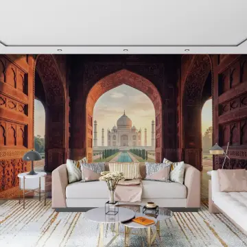 Taj Mahal View Through Mughal Arch Wall Mural