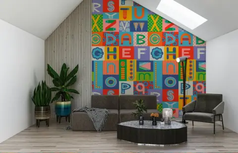 Vibrant Alphabet Blocks Kids Room Wallpaper