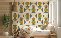Teal and Gold Geometric Circle Pattern Wallpaper