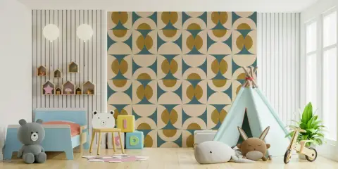 Teal and Gold Geometric Circle Pattern Wallpaper