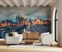 Historic European Cityscape Twilight Wall Mural