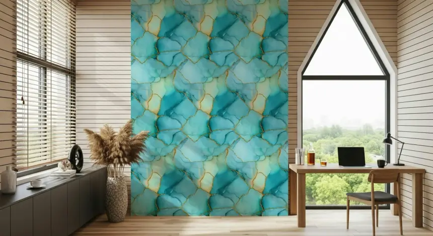 Gilded Aqua Dreams Marble Wallpaper