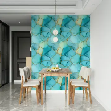 Gilded Teal Marble Abstract Wallpaper