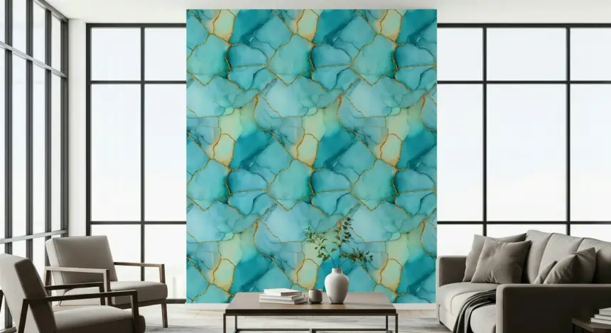 Gilded Aqua Dreams Marble Wallpaper