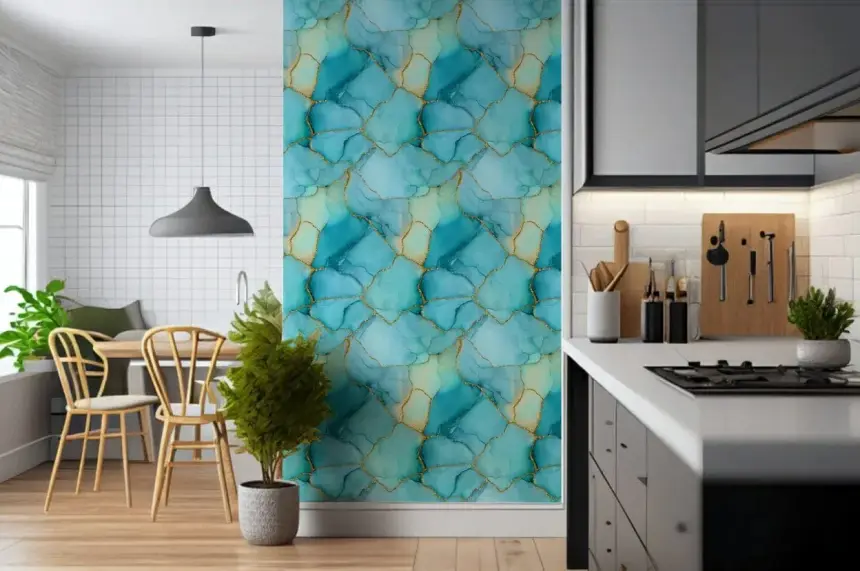 Gilded Aqua Dreams Marble Wallpaper