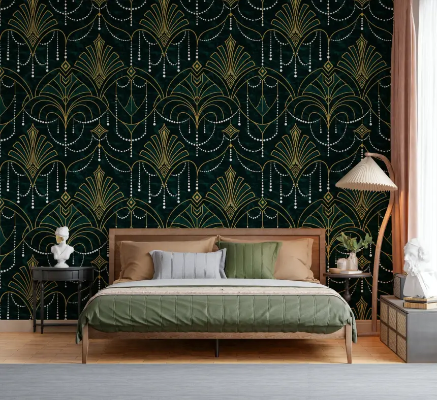 Gilded Emerald Deco Wallpaper
