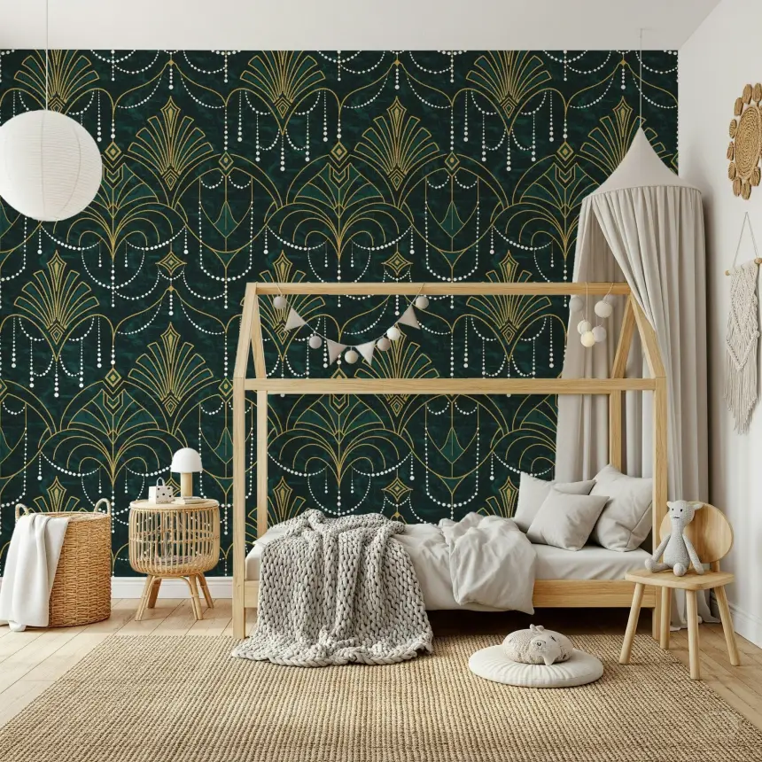 Gilded Emerald Deco Wallpaper