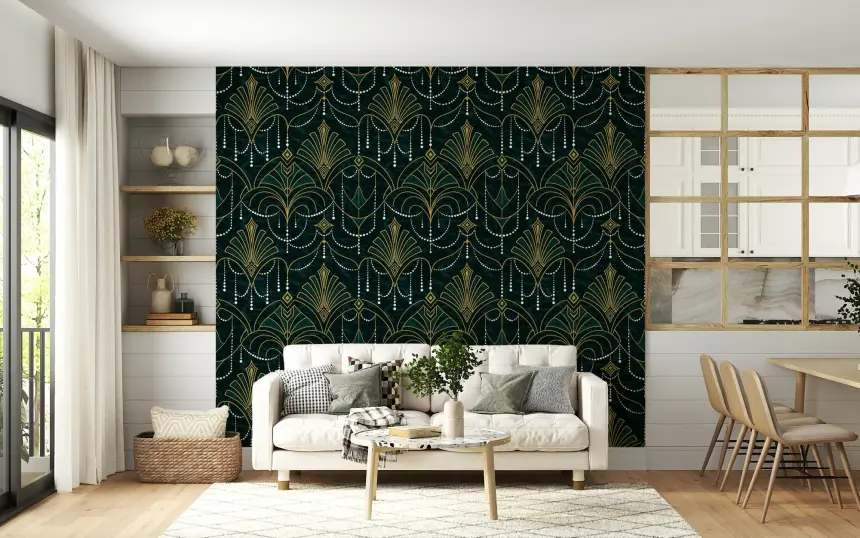 Gilded Emerald Deco Wallpaper