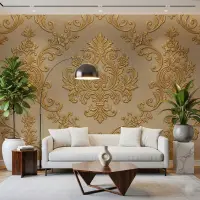 Opulent Gold Damask Floral Embossed Wallpaper