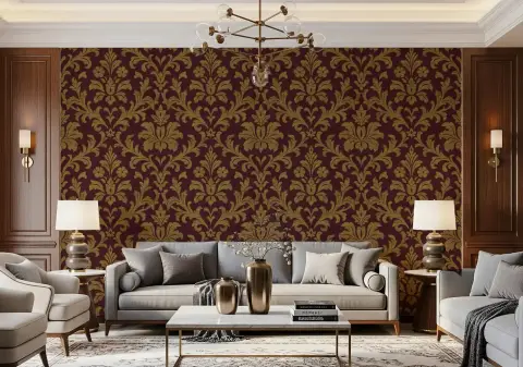 Opulent Gold Damask Motif Wallpaper