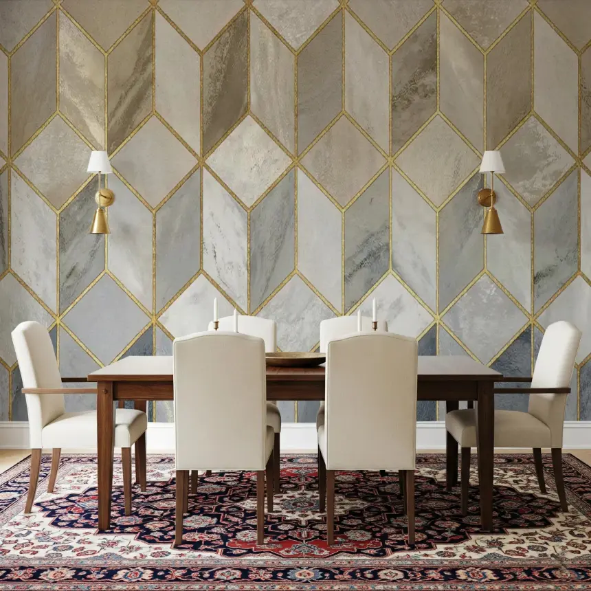 Gilded Stone Cubes Wall Mural