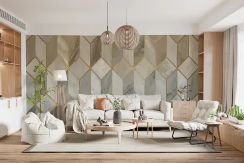 Geometric Marble Gold Line Wallpaper