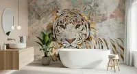 Abstract Gilded Tiger Art Wall Mural with Collage Background
