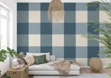 Dusty Blue Gingham Checkered Pattern Wallpaper