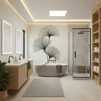 Minimalist Ginkgo Leaf Line Art Wall Mural