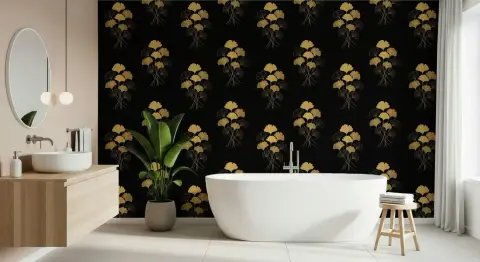 Elegant Gold Ginkgo Leaf Pattern Wallpaper