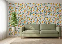 Whimsical Giraffe Sun Rainbow Kids' Wallpaper