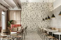 Monochromatic Vintage Travel Sketch Pattern Wallpaper