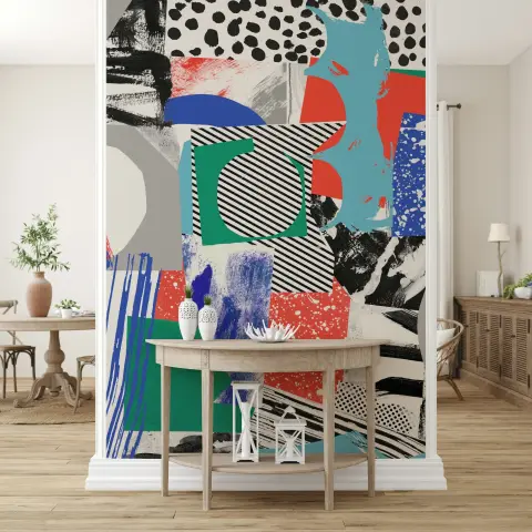 Dynamic Multicolor Graphic Patchwork Abstract Wallpaper Mural