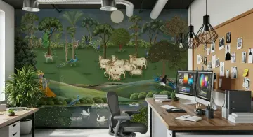 Pichwai Krishna and Sacred Cows Wall Mural