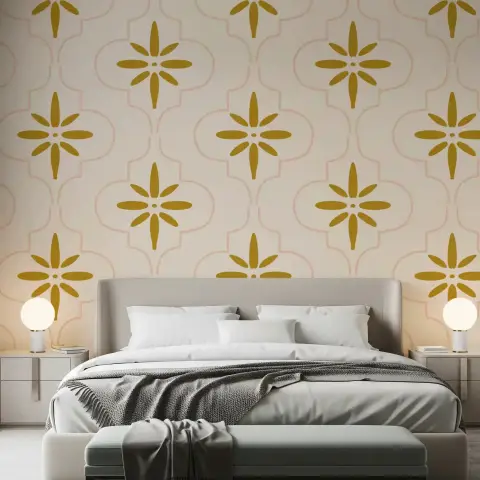 Gold Floral Geometric Pattern Kids' Wallpaper