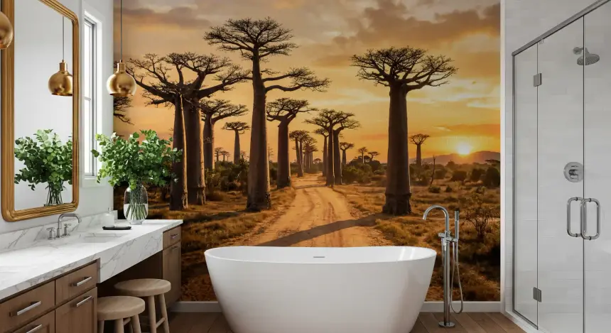 Golden Baobab Path Wall Mural