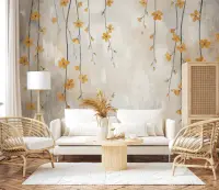 Textured Golden Blossom Cascade Wall Mural