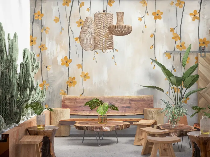 Golden Bloom Cascade Wall Mural