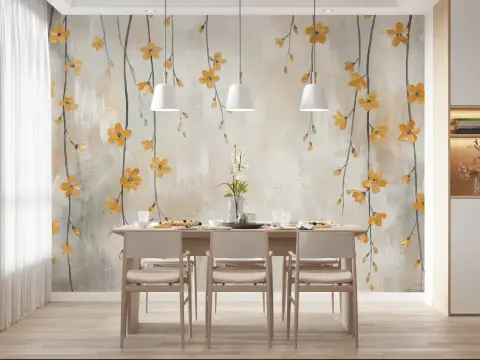 Textured Golden Blossom Cascade Wall Mural