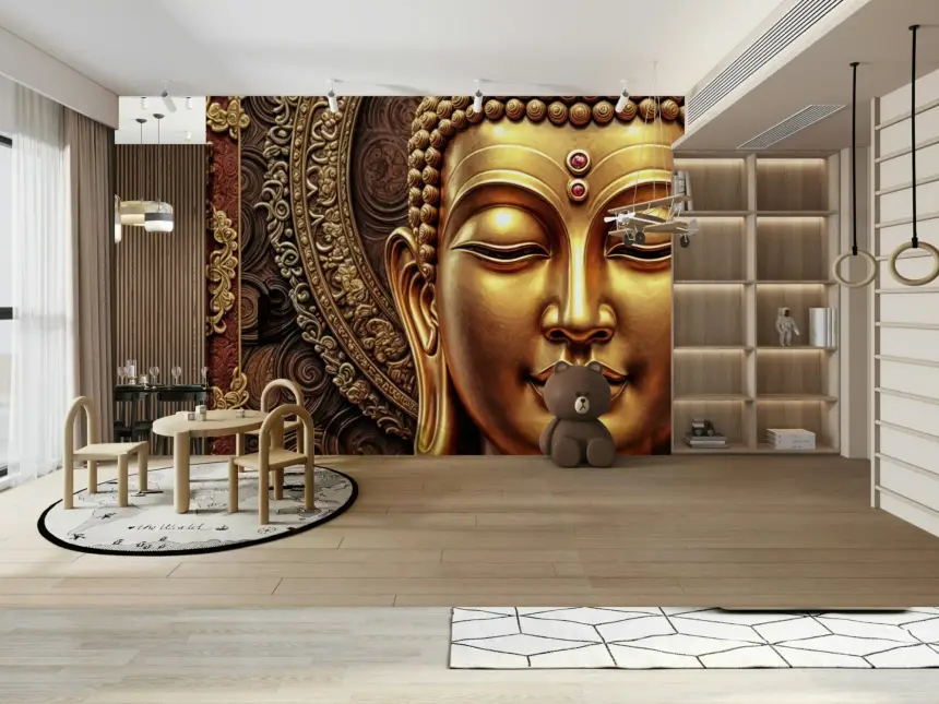 Golden Buddha's Gaze Wall Mural
